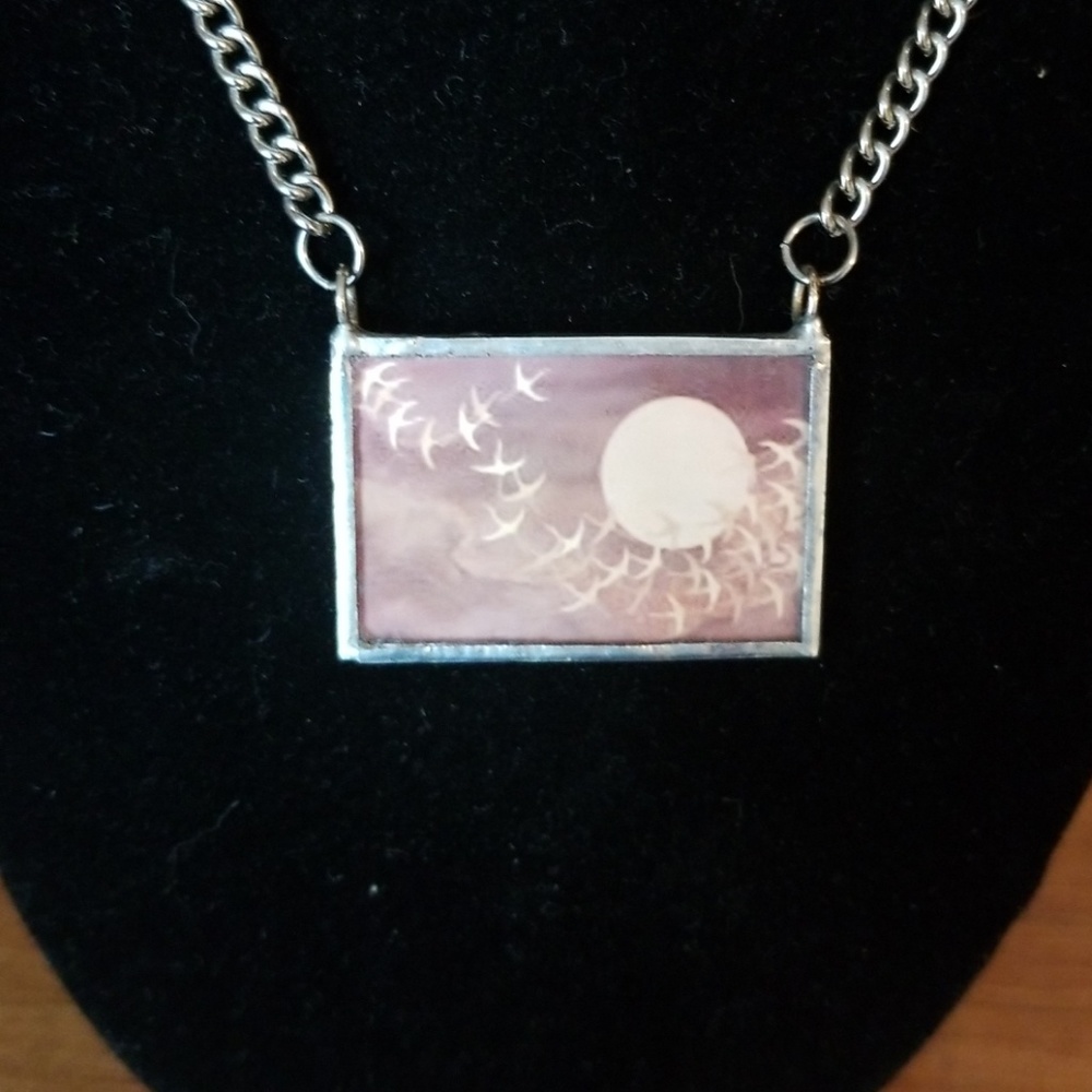 2 sided Glass art pendant necklace